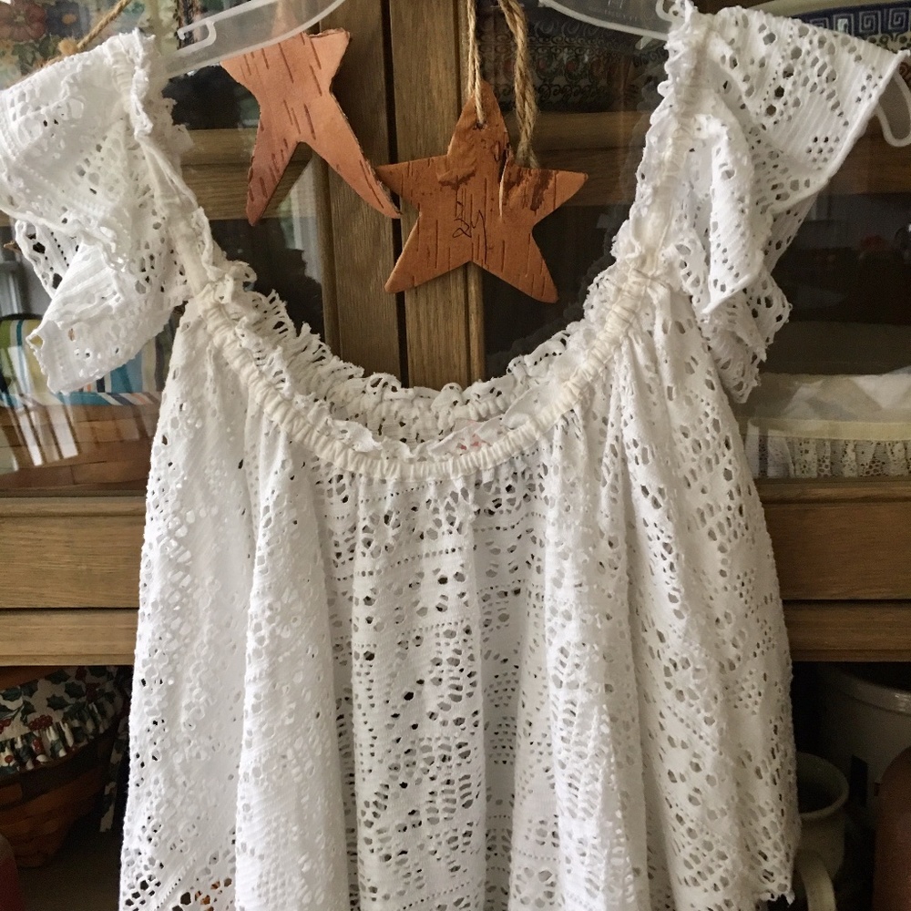 Free People Beach White Lace Off-Shoulder Crop Top